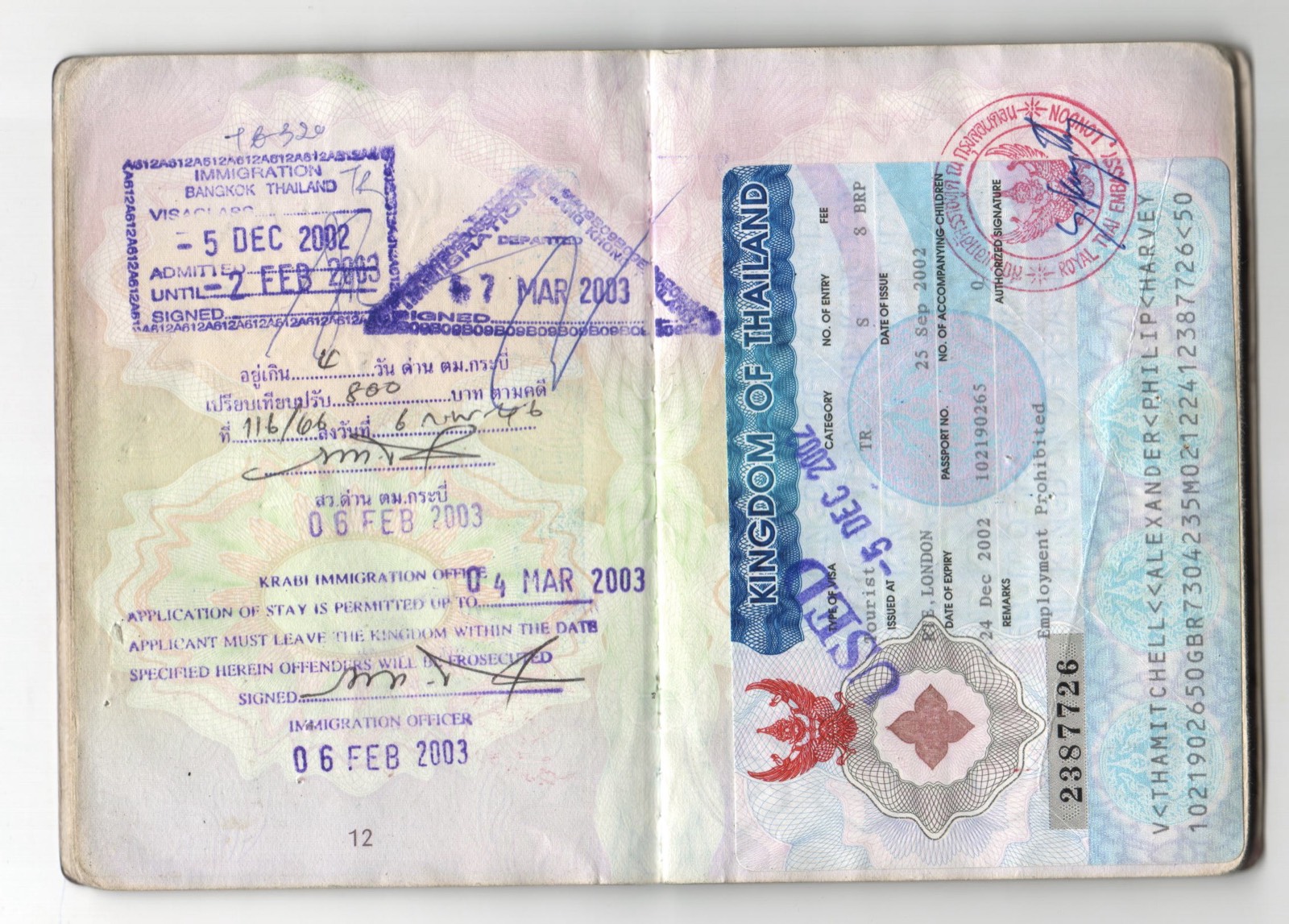 Thailand visa and Krabi Immigration stamps