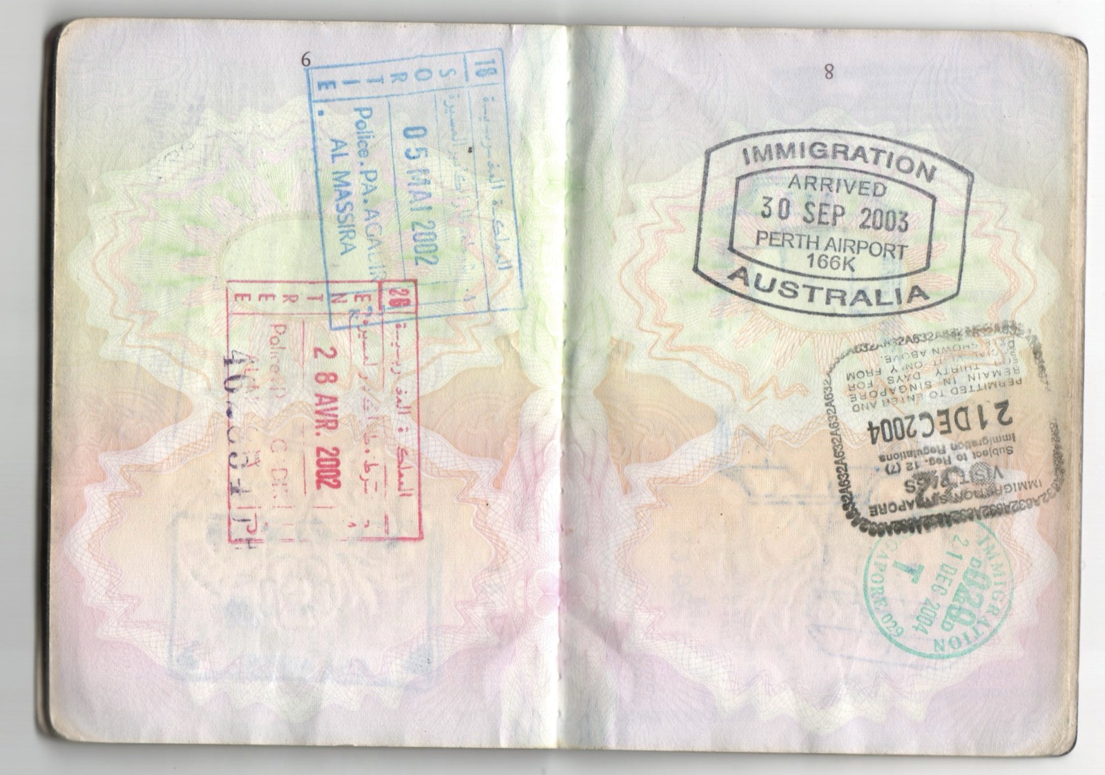 Perth Airport 30 September 2003 immigration stamp
